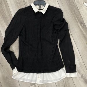 WHBM knit sweater with creme collar, cuffs, and bottom extension. Back zipper